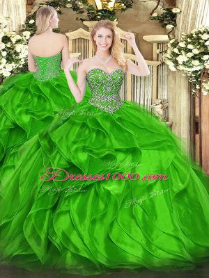 Designer Sweetheart Sleeveless Vestidos de Quinceanera Floor Length Beading and Ruffles Green Organza