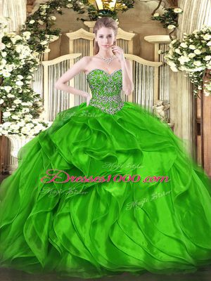 Designer Sweetheart Sleeveless Vestidos de Quinceanera Floor Length Beading and Ruffles Green Organza