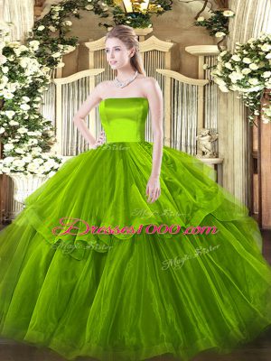 High Class Olive Green Ball Gowns Ruffled Layers Sweet 16 Quinceanera Dress Zipper Tulle Sleeveless