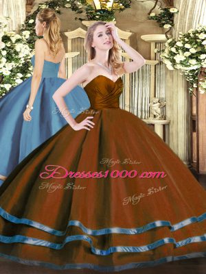 Ideal Brown Zipper 15th Birthday Dress Ruffled Layers Sleeveless Floor Length