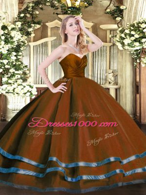 Ideal Brown Zipper 15th Birthday Dress Ruffled Layers Sleeveless Floor Length