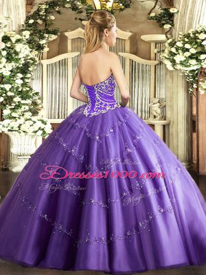 Adorable Floor Length Lavender Vestidos de Quinceanera Tulle Sleeveless Beading and Appliques