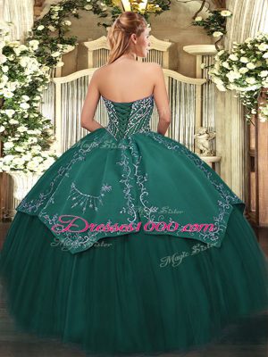 Dark Green Sleeveless Beading and Embroidery Floor Length Sweet 16 Dresses