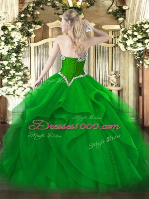 Best Sleeveless Tulle Floor Length Lace Up Quinceanera Dress in Olive Green with Beading and Ruffles
