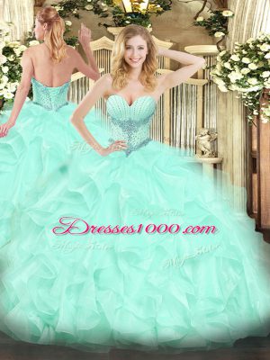 Exquisite Sweetheart Sleeveless Organza Quinceanera Dresses Beading and Ruffles Lace Up