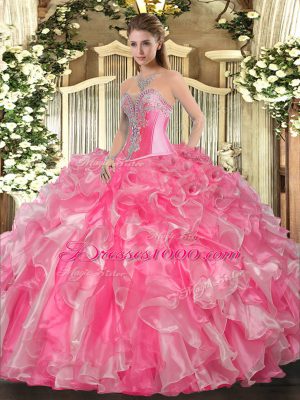 Fantastic Sweetheart Sleeveless Organza Quinceanera Dresses Beading and Ruffles Lace Up