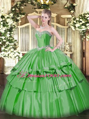Eye-catching Green Sleeveless Organza and Taffeta Lace Up Vestidos de Quinceanera for Military Ball and Sweet 16 and Quinceanera