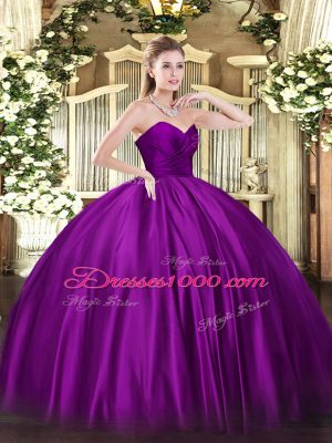 Purple Ball Gowns Organza Sweetheart Sleeveless Ruching Floor Length Zipper Quince Ball Gowns