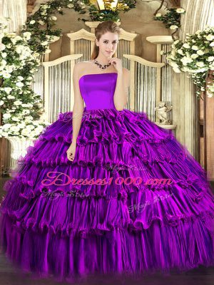 Decent Floor Length Purple Sweet 16 Dresses Strapless Sleeveless Zipper