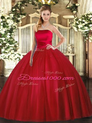 Customized Floor Length Ball Gowns Sleeveless Red Quinceanera Gown Lace Up