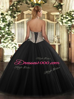 Glamorous Green Tulle Lace Up Ball Gown Prom Dress Sleeveless Floor Length Beading