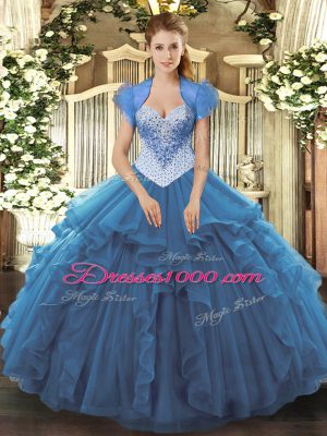 Edgy Sweetheart Sleeveless Lace Up Quinceanera Gown Blue Tulle
