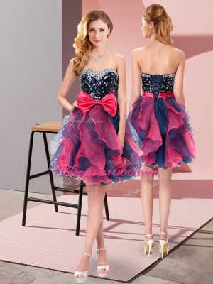 Customized Mini Length Lace Up Party Dress Wholesale Multi-color for Prom and Party with Beading and Ruffles and Bowknot
