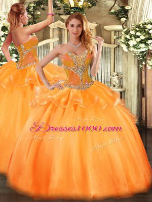 High Quality Sweetheart Sleeveless Lace Up Sweet 16 Dresses Orange Tulle