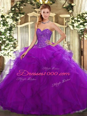 Fashionable Floor Length Purple 15 Quinceanera Dress Sweetheart Sleeveless Lace Up