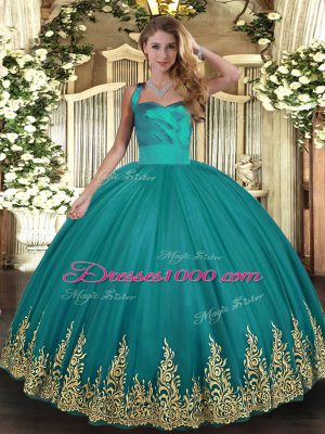 Exceptional Turquoise Halter Top Neckline Appliques 15 Quinceanera Dress Sleeveless Lace Up