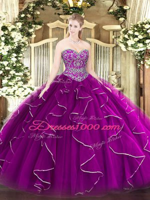 Designer Sleeveless Lace Up Floor Length Beading and Ruffles Quinceanera Dresses