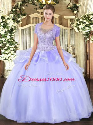 Extravagant Lavender Vestidos de Quinceanera Military Ball and Sweet 16 and Quinceanera with Beading and Ruffles Scoop Sleeveless Clasp Handle
