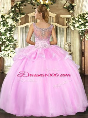 Extravagant Lavender Vestidos de Quinceanera Military Ball and Sweet 16 and Quinceanera with Beading and Ruffles Scoop Sleeveless Clasp Handle