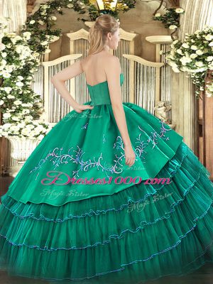 Spectacular Green Strapless Neckline Embroidery and Ruffled Layers Sweet 16 Dress Sleeveless Zipper