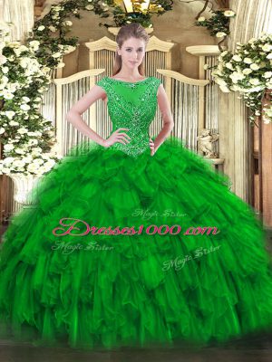 Green Sleeveless Organza Zipper 15 Quinceanera Dress for Military Ball and Sweet 16 and Quinceanera
