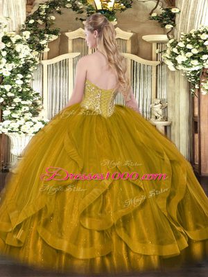 Sleeveless Beading and Ruffles Lace Up 15th Birthday Dress