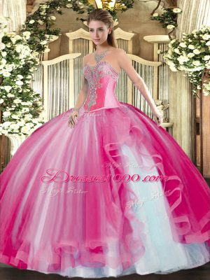 Noble Tulle Sleeveless Floor Length Sweet 16 Dress and Beading and Ruffles
