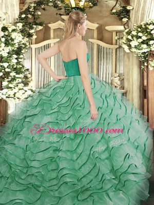 Fashion Sleeveless Ruffles Zipper Sweet 16 Dresses with Blue Brush Train