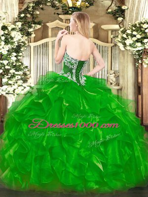 Floor Length Fuchsia Quince Ball Gowns Organza Sleeveless Beading and Ruffles