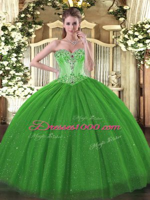 Floor Length Lace Up Sweet 16 Dresses Green for Sweet 16 and Quinceanera with Beading