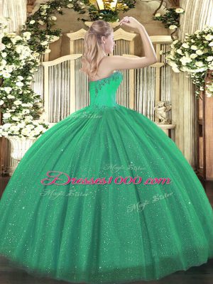 Floor Length Lace Up Sweet 16 Dresses Green for Sweet 16 and Quinceanera with Beading