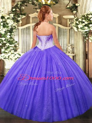 Fantastic Blue Tulle Lace Up Sweetheart Sleeveless Floor Length Sweet 16 Quinceanera Dress Beading