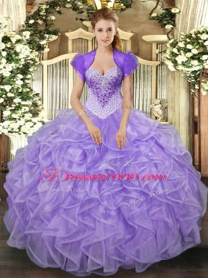 Latest Lavender Sweetheart Lace Up Beading and Ruffles 15th Birthday Dress Sleeveless