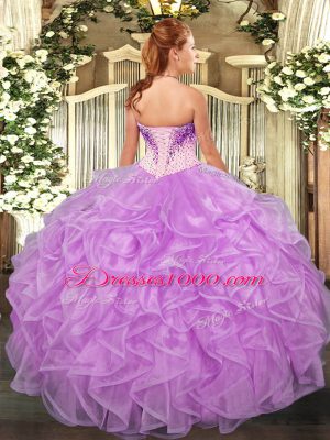 Latest Lavender Sweetheart Lace Up Beading and Ruffles 15th Birthday Dress Sleeveless