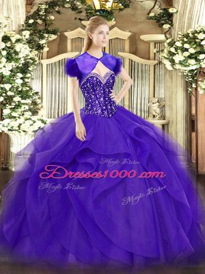 Floor Length Purple Quinceanera Gowns Sweetheart Sleeveless Lace Up