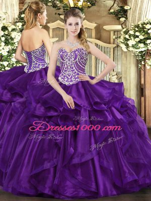 Modern Sleeveless Lace Up Floor Length Beading and Ruffles 15 Quinceanera Dress
