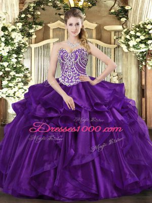 Modern Sleeveless Lace Up Floor Length Beading and Ruffles 15 Quinceanera Dress
