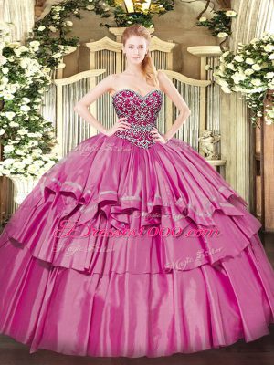 Ball Gowns Quince Ball Gowns Pink Sweetheart Organza and Taffeta Sleeveless Floor Length Lace Up