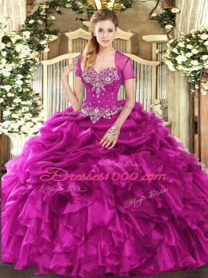Organza Sleeveless Floor Length Sweet 16 Dresses and Beading and Ruffles and Pick Ups