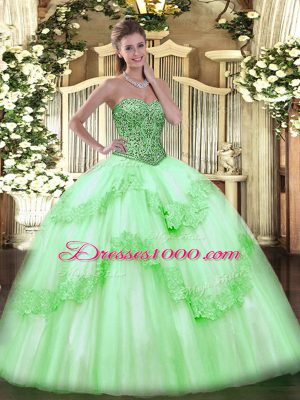 Tulle Sweetheart Sleeveless Lace Up Beading and Appliques and Ruffles Quinceanera Gown in