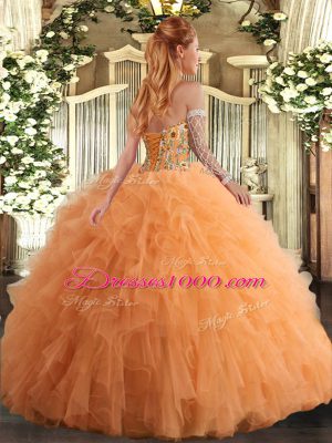 Superior Watermelon Red Sweetheart Lace Up Embroidery and Ruffles Sweet 16 Dress Sleeveless