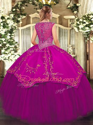 Clearance V-neck Sleeveless Zipper 15th Birthday Dress Fuchsia Taffeta and Tulle
