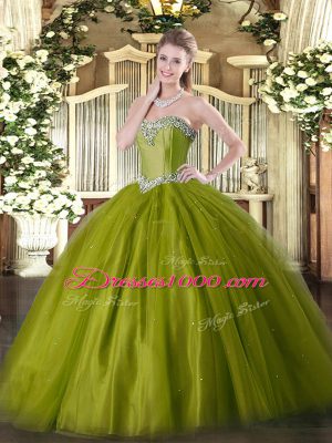 Olive Green Sweetheart Neckline Beading Quinceanera Dresses Sleeveless Lace Up