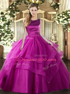 Admirable Ruffles and Ruffled Layers Sweet 16 Quinceanera Dress Fuchsia Lace Up Sleeveless Floor Length