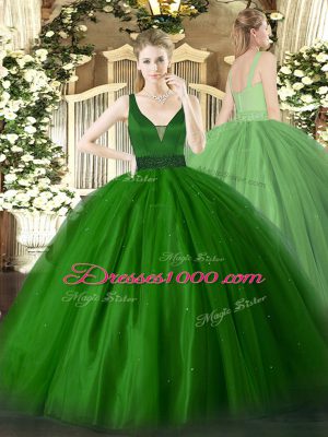 Latest Green Zipper Sweet 16 Quinceanera Dress Beading Sleeveless Floor Length