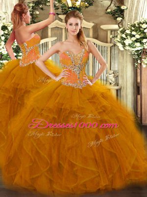 Elegant Sweetheart Sleeveless Lace Up Sweet 16 Dresses Brown Tulle