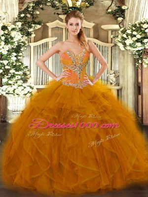 Elegant Sweetheart Sleeveless Lace Up Sweet 16 Dresses Brown Tulle