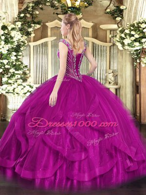 Beading and Ruffles Quinceanera Dresses Purple Lace Up Sleeveless Floor Length