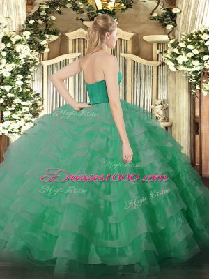 Hot Selling Blue Tulle Zipper Sweet 16 Quinceanera Dress Sleeveless Floor Length Ruffled Layers