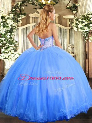 Popular Floor Length Ball Gowns Sleeveless Aqua Blue Quinceanera Dress Lace Up